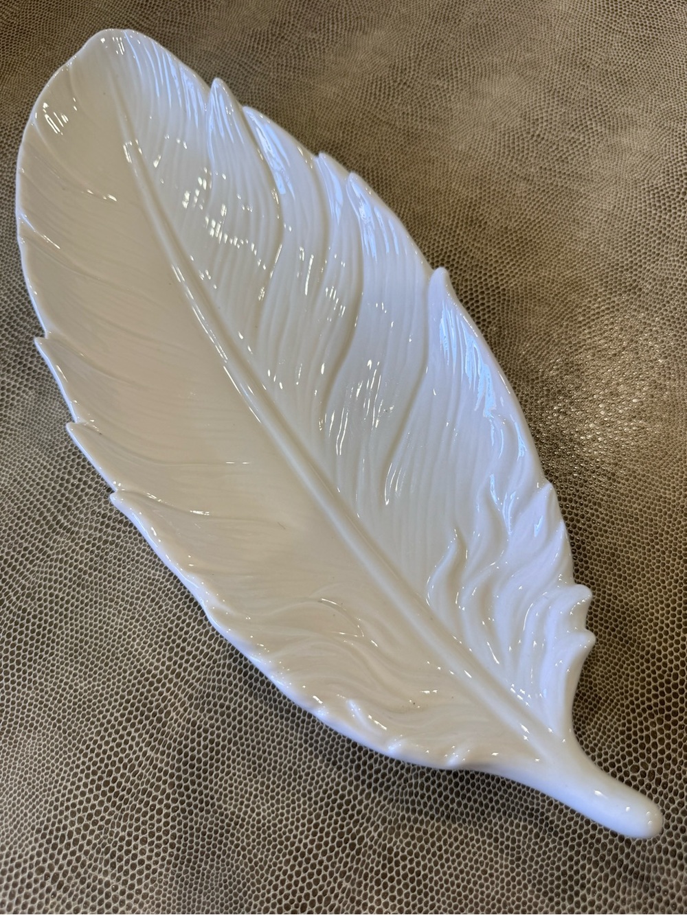 Two's Company White Feather-Shaped Ceramic Serving Dish/Platter